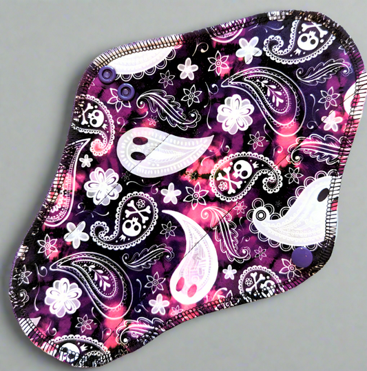 Acid Paisley Boo - Cotton Spandex - Serged Wrap Wing Cloth Pads Alea Reusables