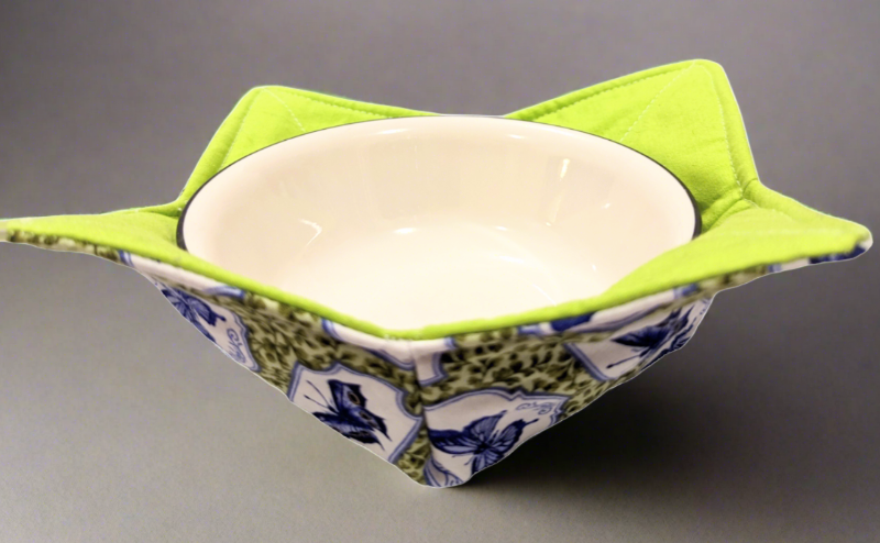 Bowl Cozy - Medium Sized - Blue butterflies and green solid