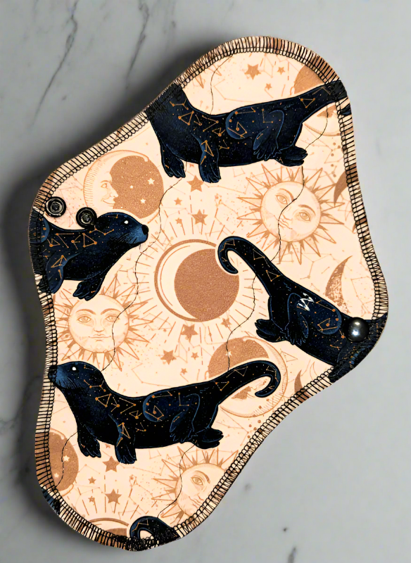 Celestial Otters - Cotton Spandex Suns and moons with otter's that have constellations on their back