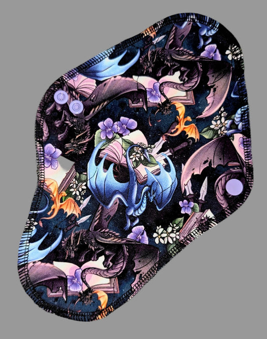 same print as dragons but add in old style books- dragons, flowers, swords and books