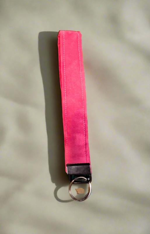 Pink cotton wristlet keychain