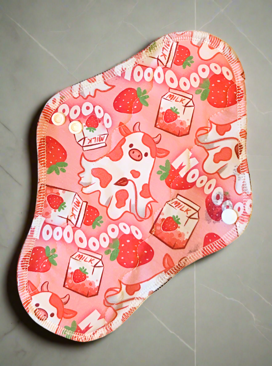 Strawberry Boo Cows - PINK BACKGROUND STRAWBERRIES HALF GHOST TOP HALF COWS AND STRAWBERRY MILK