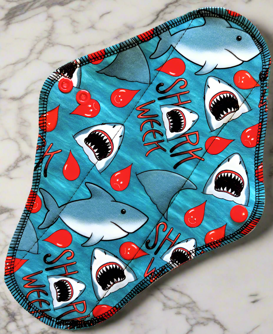 Shark Week - Cotton Spandex - Washable Reusable Wrap Wing Cloth Pads