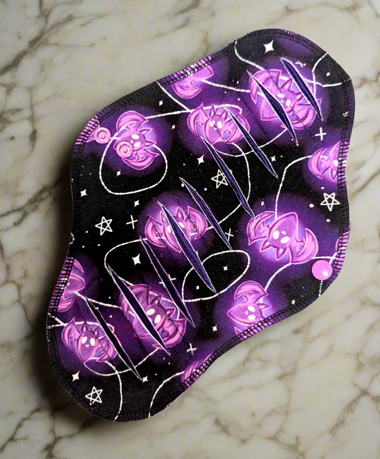 Bat Lights Purple - Cotton Spandex - Washable Reusable Wrap Wing Gusher Pad