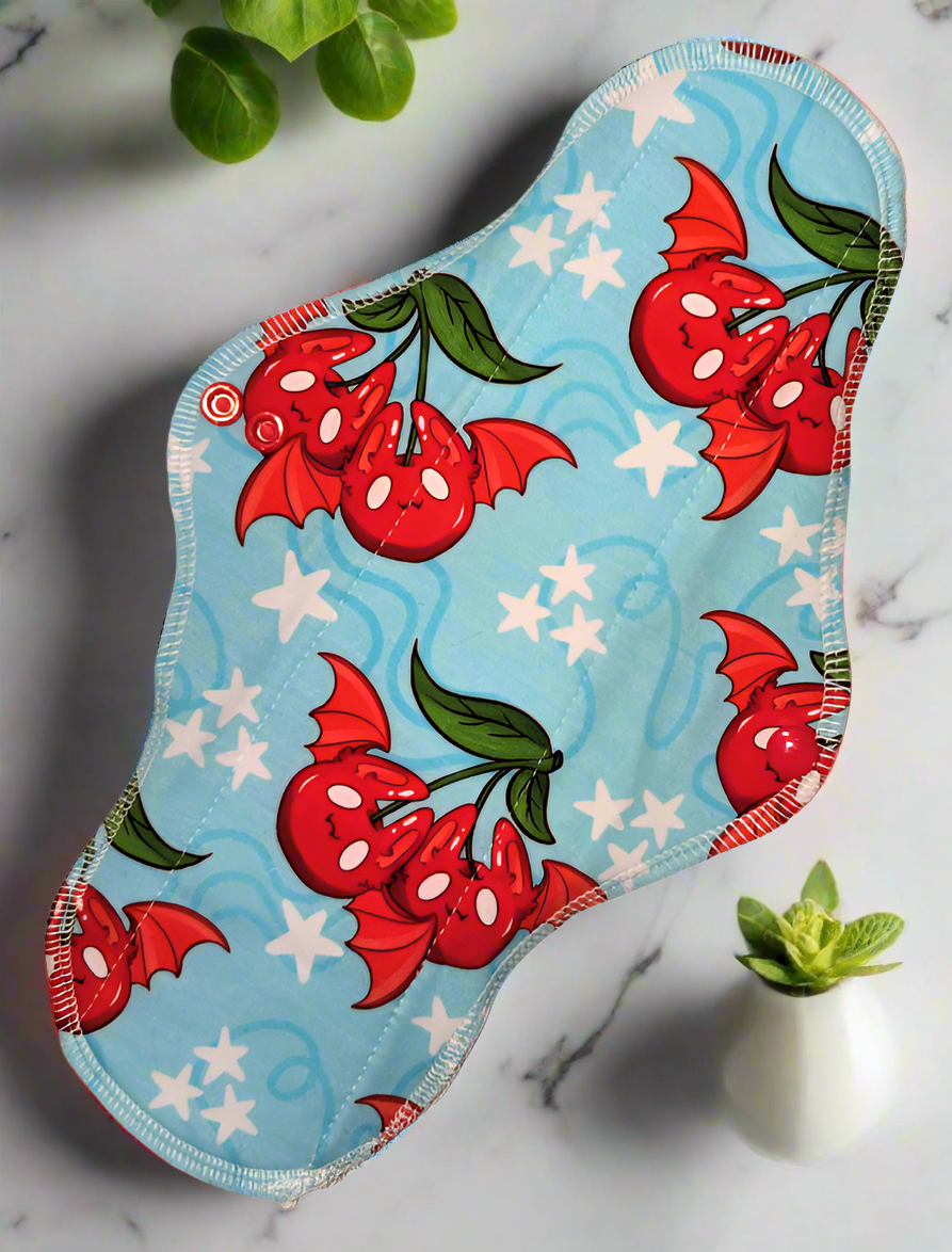 Chauves-souris cerises - Coton Spandex - Tampon en tissu lavable et réutilisable