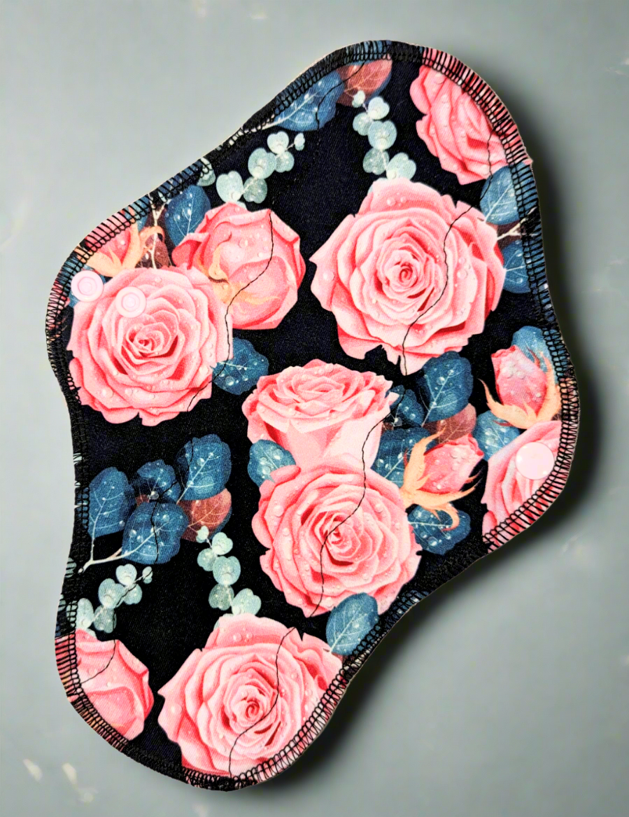 Pink Roses - Cotton Spandex - Washable, Reusable Wrap Wing Cloth Pads