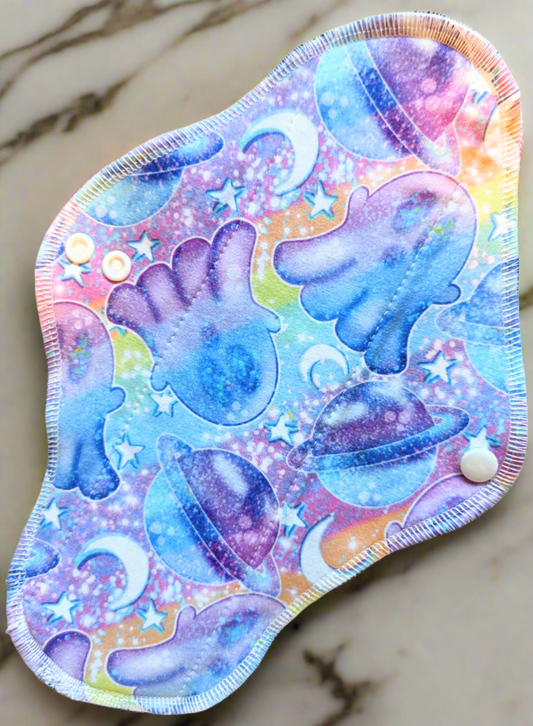 Cosmic Glitter Ghosts - Cotton Spandex - Washable, Reusable Wrap Wing Cloth Pad