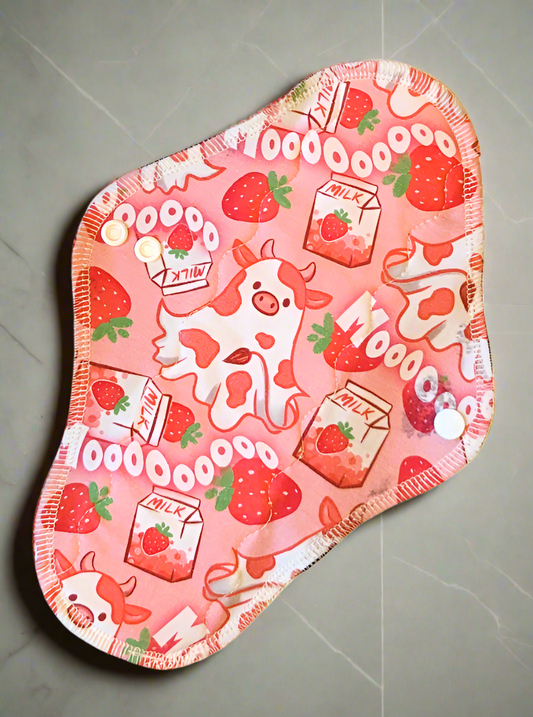 Strawberry Boo - Cotton Spandex - Washable, Reusable Wrap Wing Cloth Pads