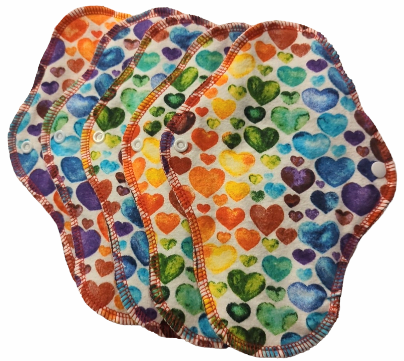 Liner - 10 inch 3 layer Flannel Wing Wrap - Rainbow Hearts - Single or Kit Serged Alea Reusables