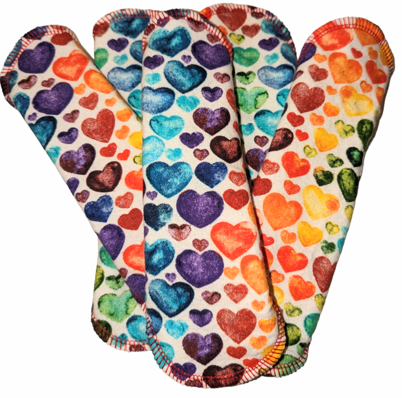 Liner - 10 inch 3 layer Flannel Wing Wrap - Rainbow Hearts - Single or Kit Serged Alea Reusables