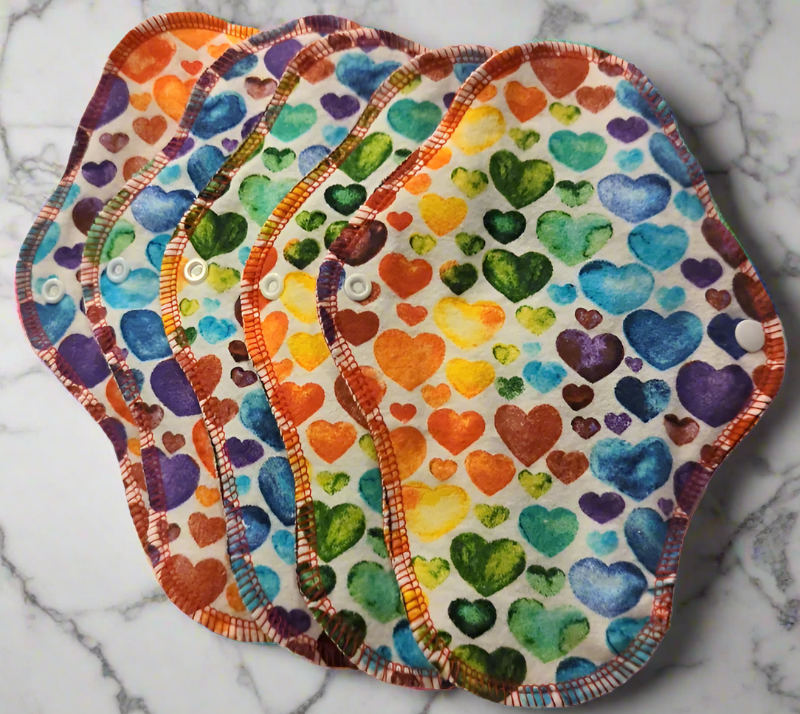 Liner - 10 inch 3 layer Flannel - multi coloured hearts