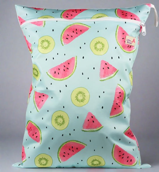 Prints Large Wet Bags watermelon kiwi Elastic Loop Alea Reusables